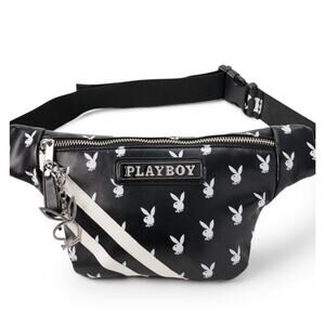 Playboy Stripe Bunny Fanny Pack Black White Logo Strap
